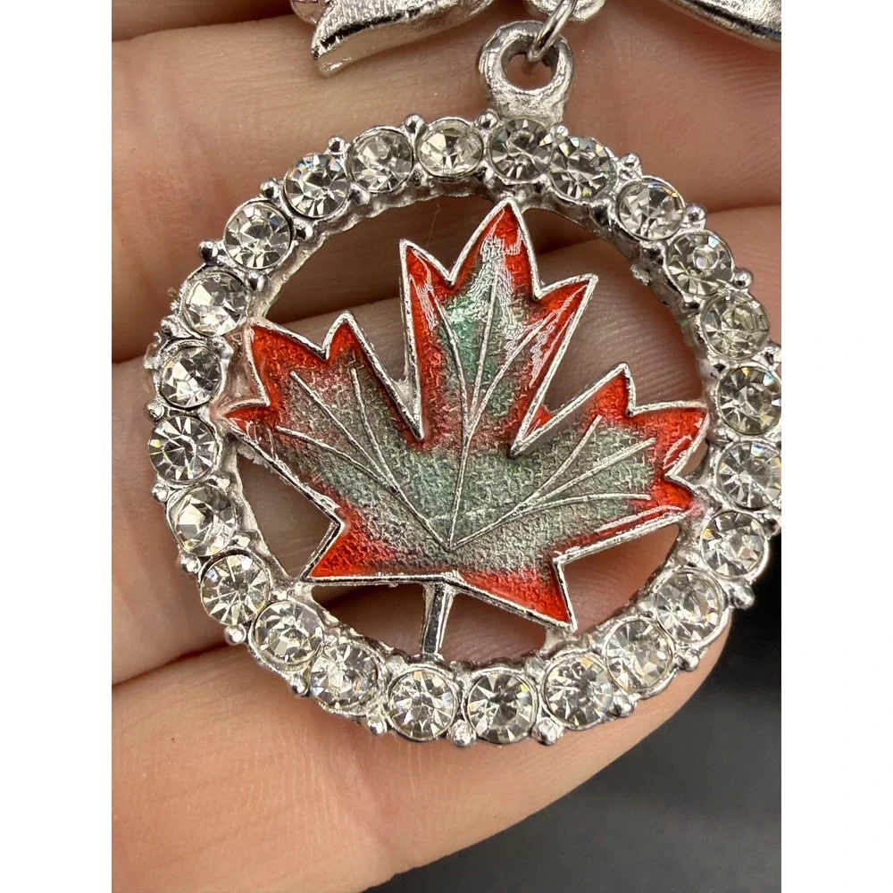 Vintage Rhinestone Brooch Pin Lot 3 Maple Leaf Swirl Dome Silver Tone